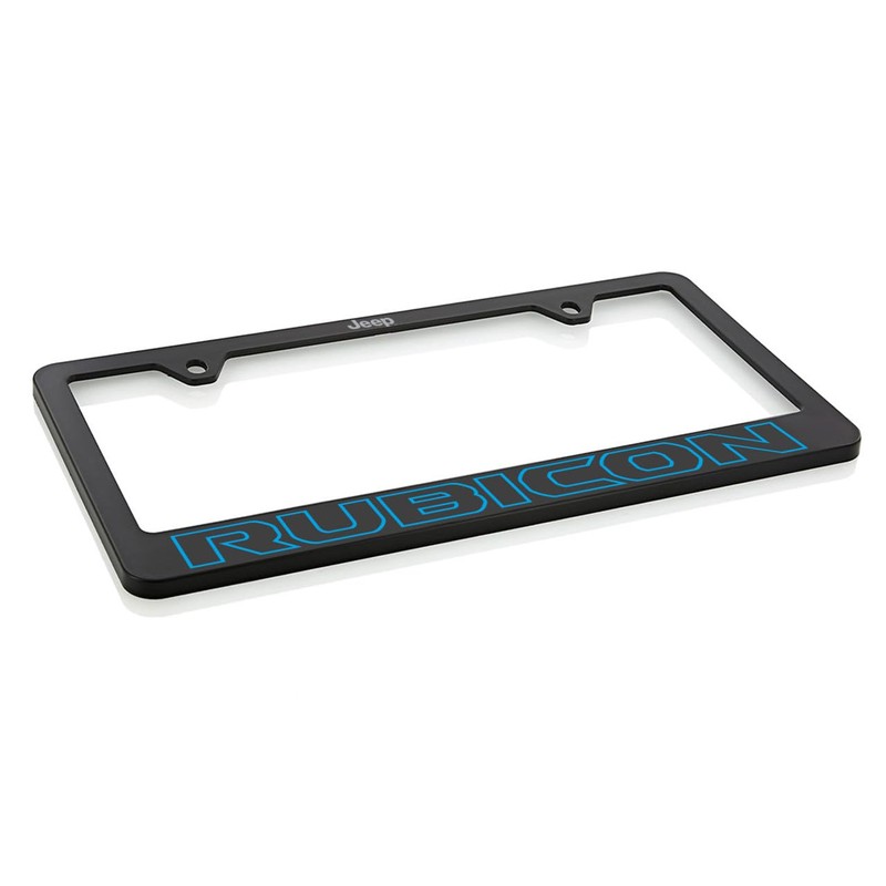 Jeep Rubicon UV Printed Black Plastic License Plate Frame (Blue