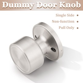 knobelite 6 Pack Dummy Knob Satin Nickel Closet Door Knobs Single Side Non-Turning, Inactive Interior Round Knob