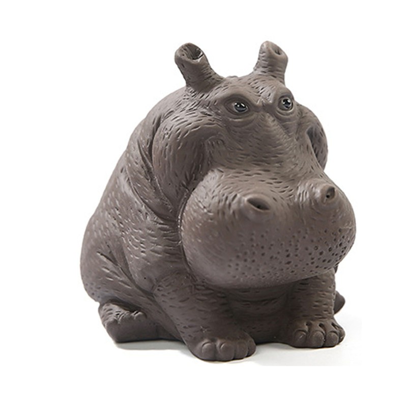 Hippo Figurine Purple Clay Ceramic Tea Pet Sculpture Hippo Statue
