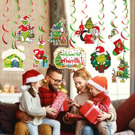 36pcs Welcome to Whoville Hanging Streamers Decorations, Hanging Swirls Party Decorations Green Monster Ceiling Decorations Christmas Birthday Party Decorations Outdoor Decorations for Christmas