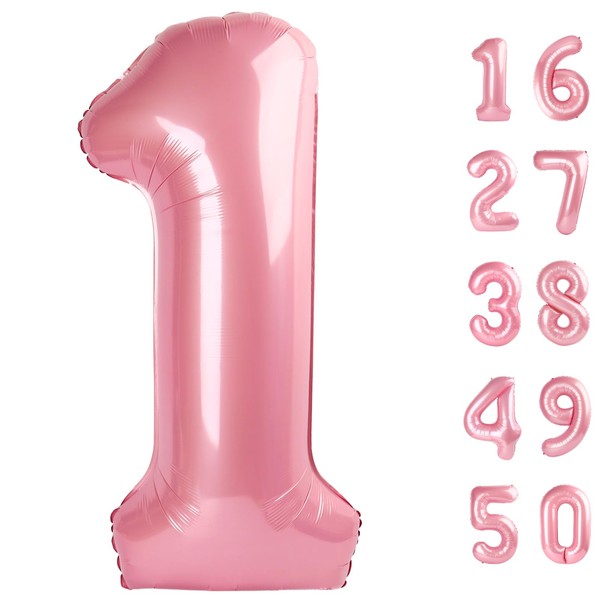 40 Inch Pearlescent Pink Balloon Number 1 First Birthday Jumbo