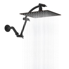 Hibbent All Metal Rain Shower Head, 10'' High Pressure Rainfall Showerhead with 16" Shower Head Extension Arm, Brass Adjustable Shower Arm Extender, Waterfall fixed Showerheads, Oil Rubbed Bronze