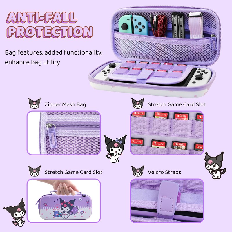 HYPERCASE Switch/Switch OLED Carrying Bag Cute Purple Bunny, Portable Switch/Switch