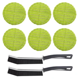 YSJCHEBS Pack of 6 Mop Replacement Cloths and 2 Grout Brushes, Round Cleaning Cloth, Multifunctional Cleaning Tool, Suitable for Cleaning Rooms, Bathrooms and Kitchens