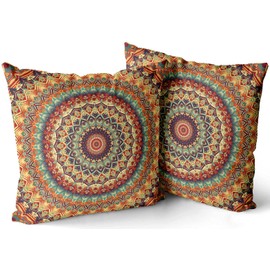 WEINIYA Home Decoration Throw Pillow Case Orange Mandala 24X24 Inch Square Pillowcase Cushion Cover Double Sided Printed (Set of 1)