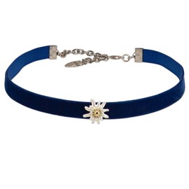 Alpenflüstern DHK330 Costume Velvet Choker Rhinestone Edelweiss Greta Mini – Costume Necklace Tight Fitting Choker Elastic Women's Costume Jewellery Velvet Choker Narrow (in Traditional Colours), Zinc