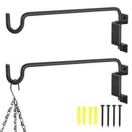 16 Inch Outdoor Hanging Brackets - 360° Swivel Plant Hanger with 12-Directional Adjustable Hook, Rust Resistant Solid Steel Wall Mount for Bird Feeders, Indoor/Outdoor Plants, Garden & Patio, Set of 2