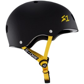 S1 Lifer Helmet for Skateboarding, BMX, and Roller Skating - EPS Fusion Foam, CPSC & ASTM Certified - Black Matte w/Yellow Straps Small (53.3 cm)