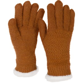 styleBREAKER 09010040 Women's Warm Winter Gloves with Rice Grain Pattern and Fleece, Thermal Knitted Gloves, Finger Gloves, Cognac
