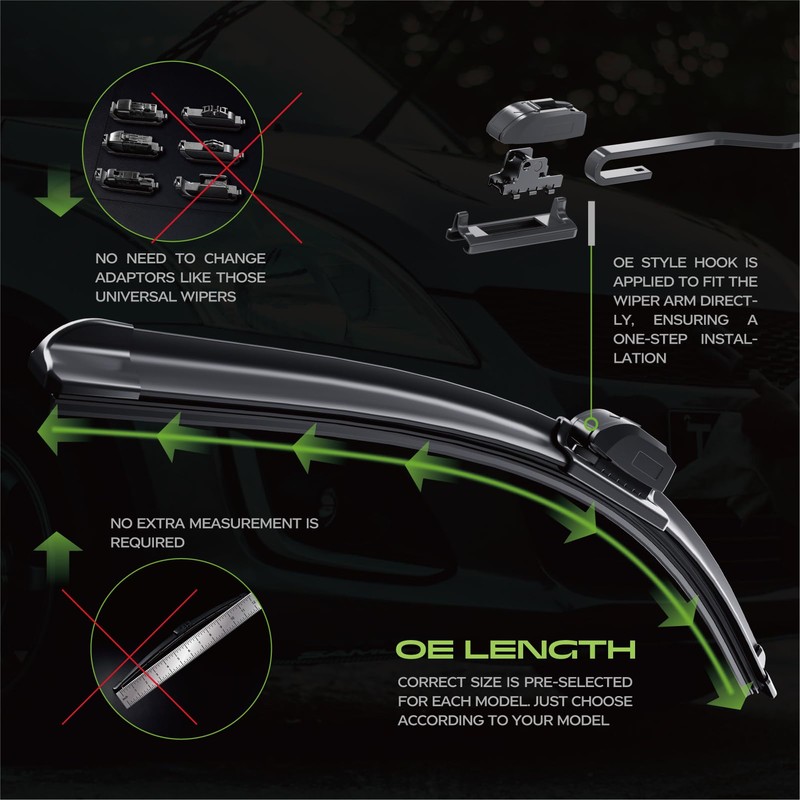 TOSTMOLT 3pcs Front+Rear Direct Fit Windshield Wiper Blades Compatible With