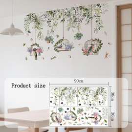 Window Sticker for Glass, Window Decals Window Clings Hanging Vine Green Decals Birds Leaves Plants Birds Anti-Collision Window Film Glass Window Decoration Sticker