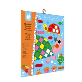 Janod - Scatola Mosaici in Schiuma Animali - Les Ateliers du Calme - attività Creative per Bambini - Prima Infanzia - Motricità Fine e Concentrazione - da 3 Anni in su, J07899