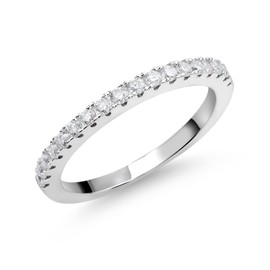 Gem Stone King Stackable Half Eternity Wedding Band Ring For Women | White Round Created Moissanites | 925 Sterling Silver | 0.30 Cttw | G-H Color | Available in Size 5,6,7,8,9