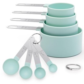 Strehknewen Measuring Spoons Set of 8 - Measuring Cups and Measuring Spoons Made of Food Grade Plastic and Stainless Steel with 4 Measuring Cups and 4 Spoons - Precise Measuring Tool for Baking and