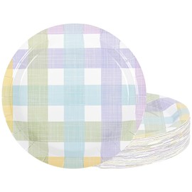 AllReal AllReal 48Pcs Spring Easter Dessert Plates Pastel Gingham Disposable Paper Plates Multicolor Checked 7 Inch Party Paper Plates for Easter Spring Summer Party Supplies (24)