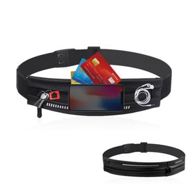 Beleeb Slim Running Belt Unisex, Bum Bag for Travel Riding Climbing, Reflective Money Belt for Night Run, Dual Bags Running Phone Holder, Black