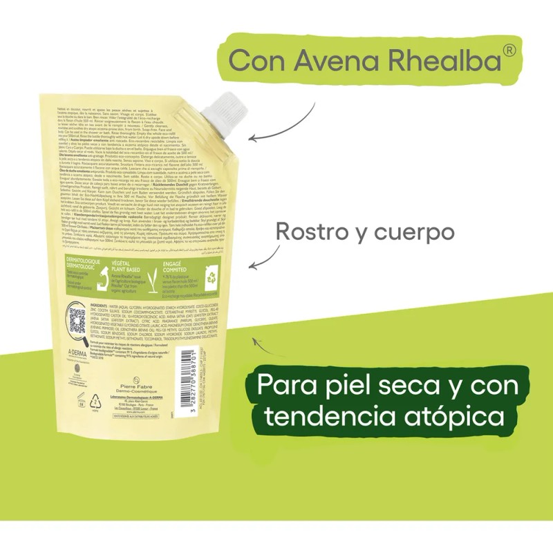 Aceite Limpiador Exomega Control A-Derma Eco Refil 500 ml Piel