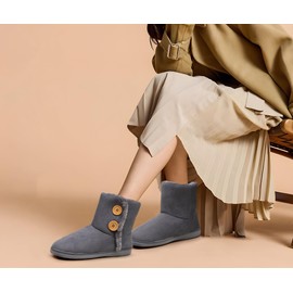 KuaiLu Womens Slipper Boots Knitted Winter Warm Comfy Memory Foam Ladies Bootie Slippers Women Comfort fluff Plush Faux Fur Lined Bedroom House Ankle Slippers Indoor Outdoor Rubber Sole Grey 7-8 UK