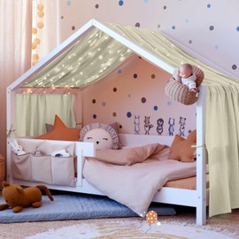 Vicloon Bed Canopy, Children Bed Canopy Nursery Decorations, House Bed Canopies Made of 100% Cotton Muslin Handmade, Decoration for Children's Room, 135 * 360cm, Beige