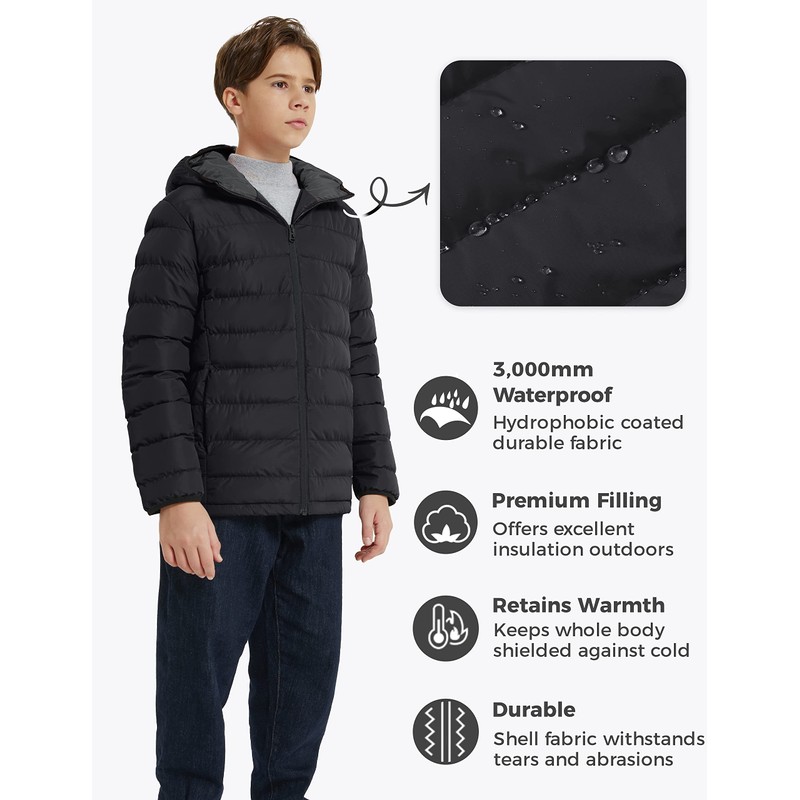 wantdo Boy's Warm Puffer Jacket Packable Windproof Coat Lightweight Padded