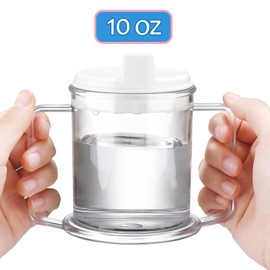 Adult Sippy Cup 2 Handle Plastic Mug 10 oz No Spill Cups for Elderly Spill Resistant Lightweight Drinking Cup with Easy to Grasp Handles Sip Cups for Hot and Cold Beverages (3 Pcs)