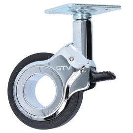 MS Beschläge Modern Design Swivel Castor Black Furniture Castor Chrome Shiny Roller Body Furniture Transport Castor 360° Rotatable Screw-On Plate Castor (Diameter 60 mm, with Brake)