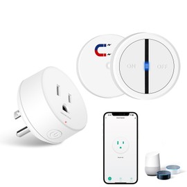 WiFi Smart Outlet Plug with Remote,GREENCYCLE 1PK Portable Remote Control Outlet Plug with 1PK Magnetic Base Remote,Compatible with Tuya/Smart Life Alexa and Google Home,10A/1500W,TUV FCC List(2.4G)