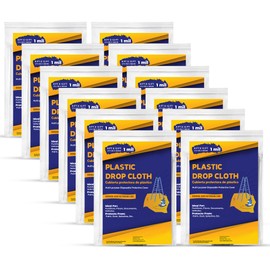 Drop Cloth Painters Plastic Sheeting - Plastic Drop Cloths for Painting, 9 x 12 Feet Paint Drop Cloth Tarp, Clear Plastic Tarp Cover, 1 Mil Thick Plastic Sheeting, Multi-Purpose Use (12 Pack)