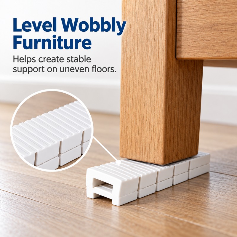 12-Pack Plastic Furniture Leveling Shims for Uneven Surfaces – Snap-to-Fit
