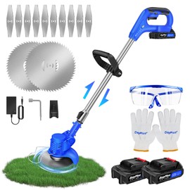 Electric Weed Wacker 21V Electric Grass Trimmer Cordless Weed Trimmer with 2pcs 1.5Ah Battery & 2 Types Blades, Telescopic Handle, 90° Rotary Head, Battery Powered Lawn Edger for Garden and Yard Lawn