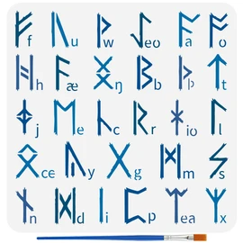 FINGERINSPIRE Viking Alphabet Stencil for Painting with Brush, 11.8x11.8 Inch Reusable Rune Alphabet English Painting Template for Painting on Wall Wood Furniture DIY Home Decoration