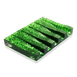 KUHPLOVE Soap Dish Rectangular Self Draining Holder with Natural Green Bead Inclusions Handcrafted Bathroom Tray Modern Decor Accessory 4.33 x 2.99 x 0.59 Inches (Green Crystal Single Drain Soap Dish)