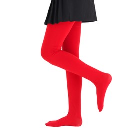 EVERSWE Girls Winter Warm Fleece Lined Tights Thick Dance Tights (11-13, Red)
