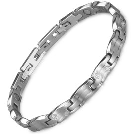 RainSo Women's Magnetic Bracelet with 3500 Gauss Magnet Stainless Steel Bracelet with Meteor Shower Design, Adjustable Length (with 3 Smart Clasps), Comes with Display Box and Adjustment Tool (Silver)
