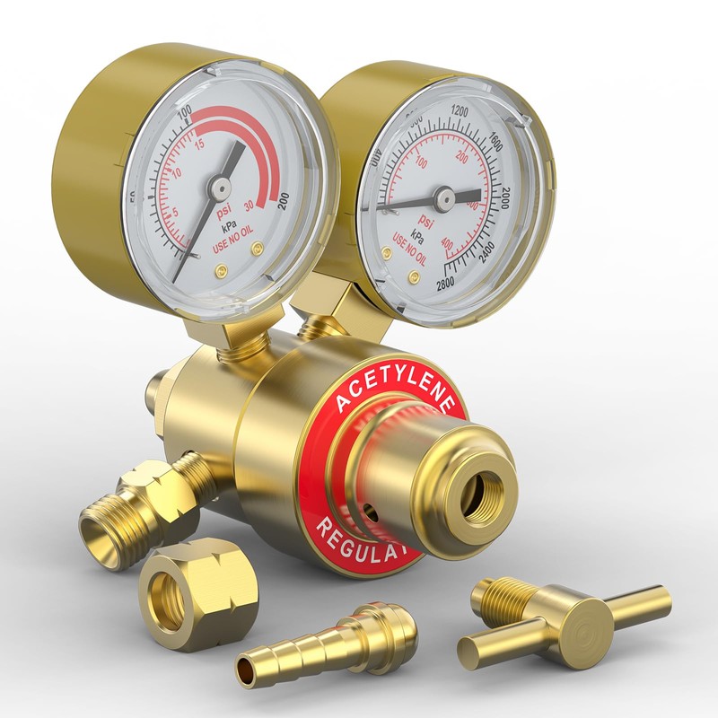 YESWELDER Acetylene Regulator CGA200, 0-400PSI and 0-30PSI Welding Gas Gauges