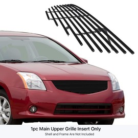 APS Compatible with Nissan Sentra 2010-2012 Main Upper Stainless Steel Black 8x6 Horizontal Billet Front Grill Grille Insert N86746J