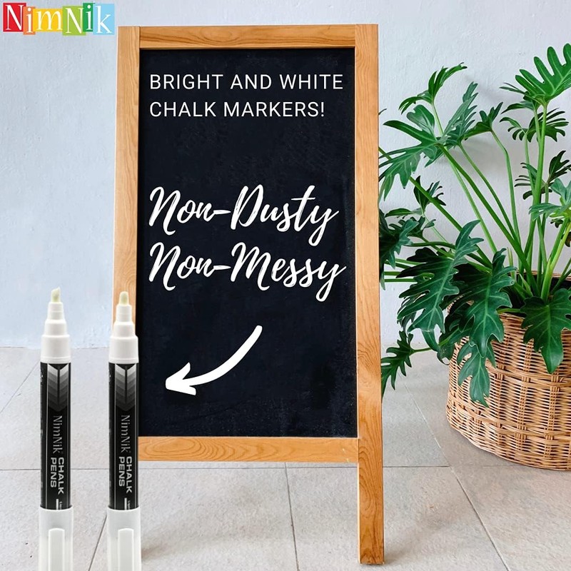 NIMNIK White Chalk Markers for Blackboards - 6mm Reversible Nib