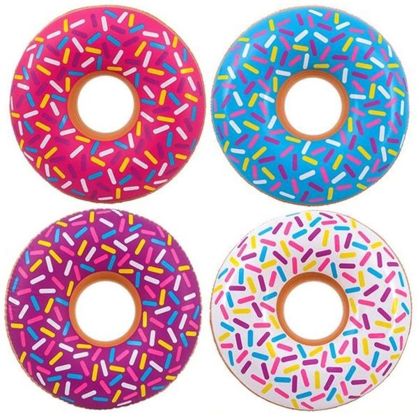 Kicko Inflatable Donut Kids Pool Float - Pack of 4 Multi-Colored 18 Inch Frosted Looking Doughnut Blow-up Swim Tube Toy for Swimming, Floating, Summer Beach Games, Party Decoration