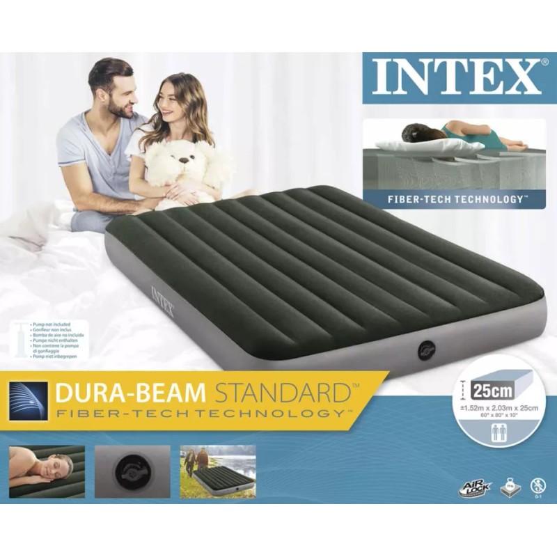 Intex Colchón Inflable Alto 2 Personas Queen 152cmx203cm Cómodo Color