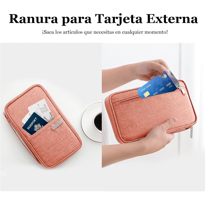Porta Pasaporte, Organizador de Documentos de Viaje - Rosa