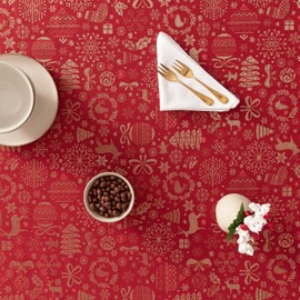 GAMUSI Christmas Tablecloth Jacquard Gold Thread Dining Table Rectangular Christmas Decoration 140x200cm Red