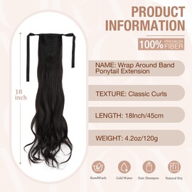 Qunlinta Ponytail Extension, Curly Pony Tails Hair Extensions Clip Ins Wrap Around Band Hair Pieces for Women Synthetic Soft Fake Ponytails Dark Brown