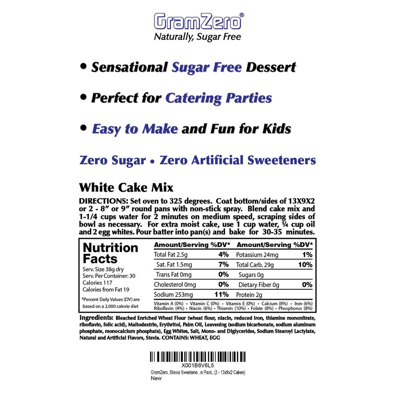 GramZero White Sugar Free Cake Mix 2-Pack, Makes 2-13x9x2 Cakes,