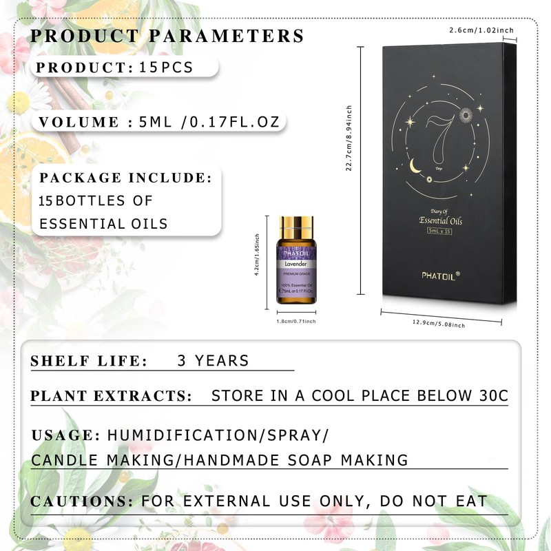 PHATOIL Essential Oil Set, 0.2 fl oz (5 ml) x