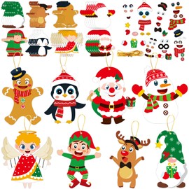 chiazllta 48 Packs Christmas Craft Kits for Kids Christmas DIY Sticker Game Craft Ornament Make Your Own Reindeer Santa Snowman Elf Art Craft Projects for Home Class Activities