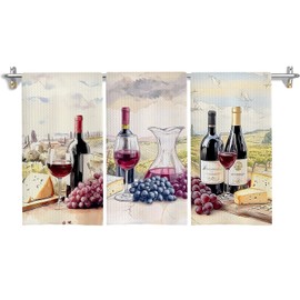 GOOZHO French Country Wine Kitchen Towels, Gifts for Wine Lovers Dish Tea Towels for Kitchen Bar Cart Decor, Farmhouse Vintage Grape Cheese Decorative Hand Towel, 16x24 Inches Set of 3