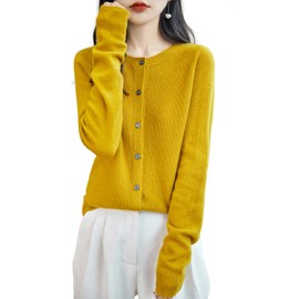 Chanyarn Women's Crewneck 100% Merino Wool Sweater 2024 Spring Fall Solid Long Sleeve Seamless Knitted Cardigan Sweater (Maple Leaf,M)