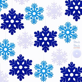 FAZHBARY 40 PCS Blue Snowflake Ornaments Felt Hanging Snowflake Ornaments Bulk Winter Snowflake Holiday Christmas Tree Ceilings Decorations