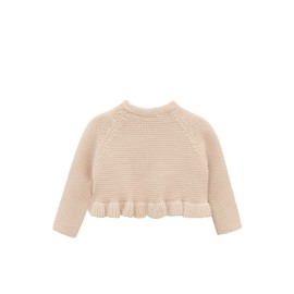 Lilax Baby Girls' Knit Long Sleeve Ruffled Cardigan, Button Closure Bolero Shrug(Beige,12-18M)