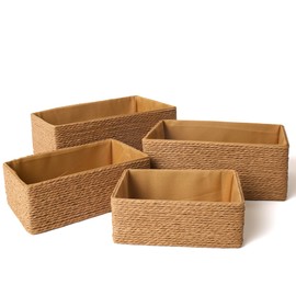 LA JOLIE MUSE Storage Baskets for Organizing Set 4 - Sturdy Woven Basket Paper Decorative Baskets, Stackable Storage Boxes for Makeup Closet Bathroom Bedroom Shelf (Desert）